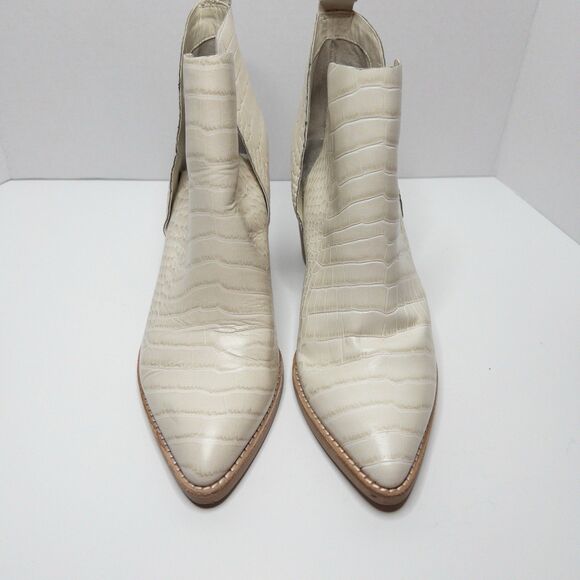 Dolce Vita Croc Embossed Ankle Boots White Western Block Heel Booties Sz 9 - Picture 5 of 16